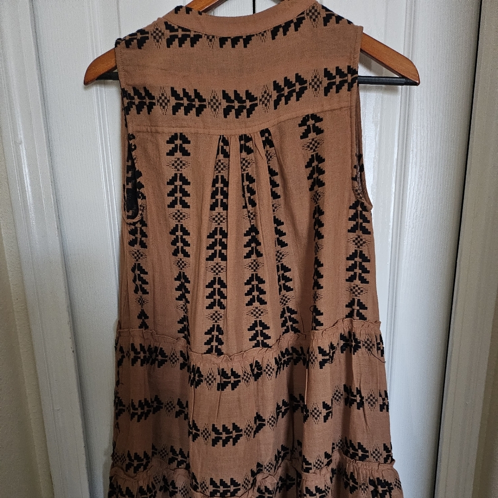 Elan Bohemian Tribal Print Tiered Dress Small Rust Cotton Festival Mini Sz Small - Picture 11 of 12